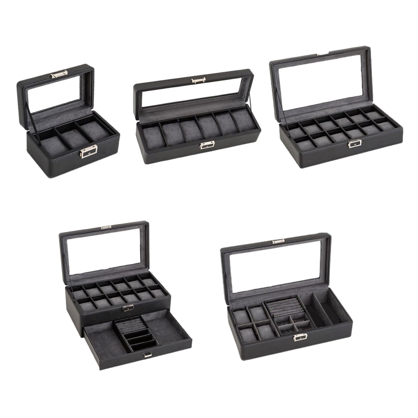 Pratica valigetta per gli organizzatori di orologi con cassetto stabile imbottito ed estraibile, portatile per la conservazione dei gioielli in pelle