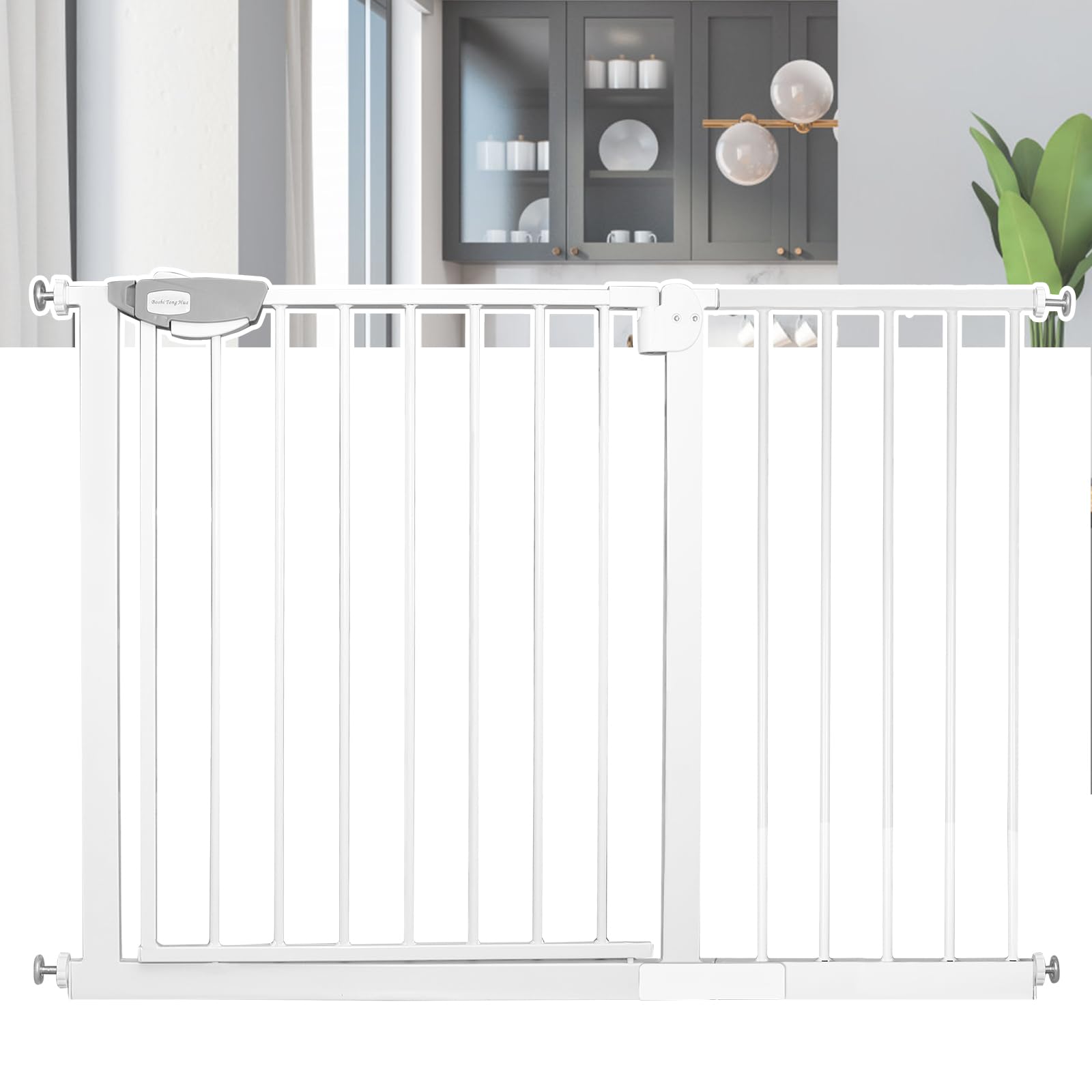 FIVMEN Barrera de Seguridad de Niños Puerta de Seguridad para Puertas y Escaleras Sin Perforación con Cierre Automático Barandilla Escalera para Perros y Bebés 105-115cm (Blanco)