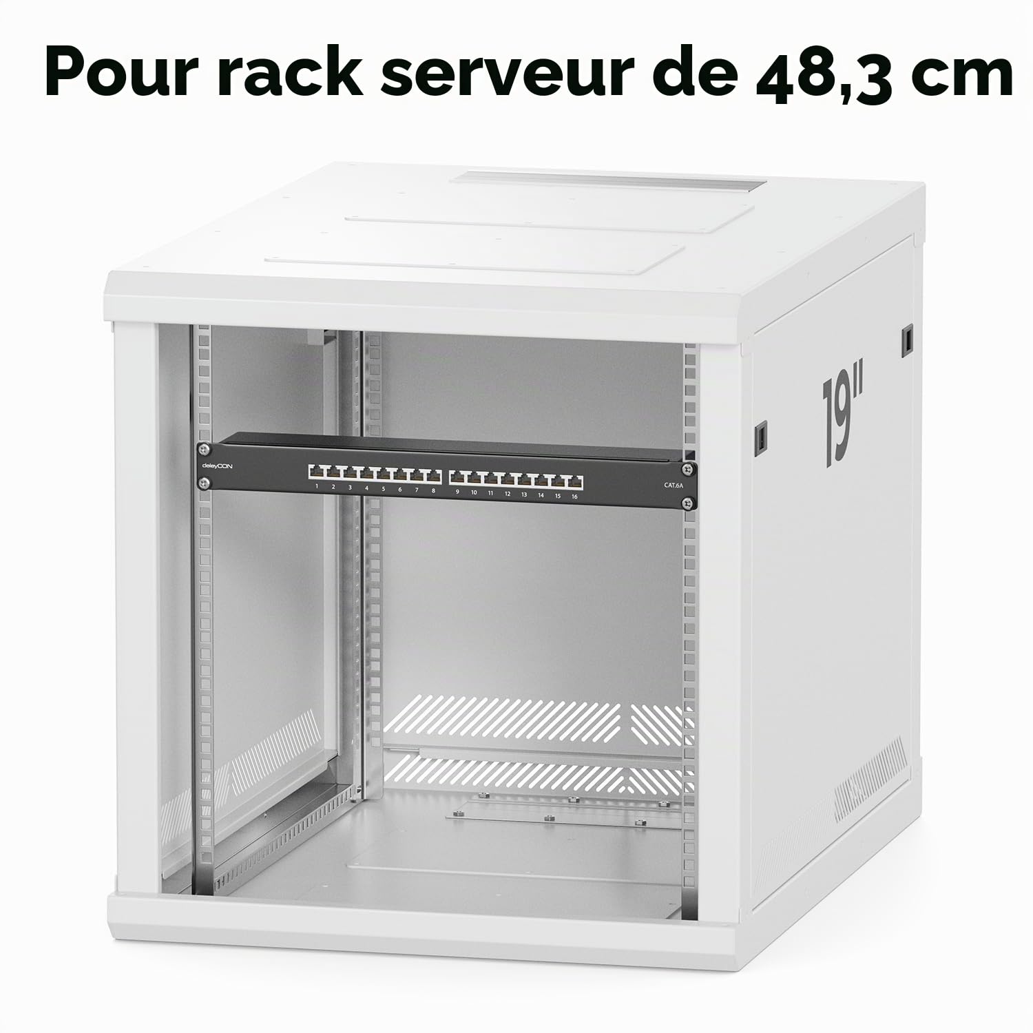 deleyCON CAT6a Panneau de Brassage 16 Port Bureau 19 Pouces Le Montage en Rack Assemblage du Serveur 16x RJ45 Blindé TIA568A TIA568B - Noir