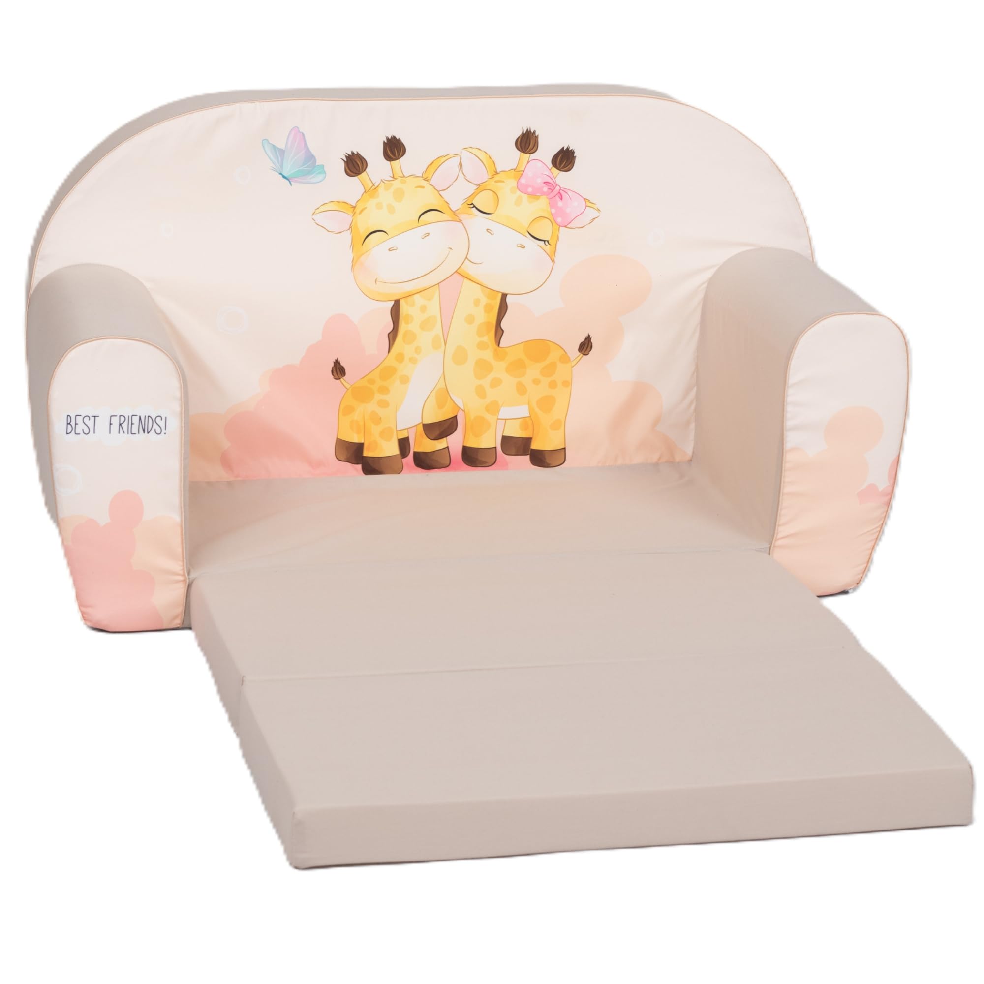 Canapé Enfant Convertible en Mousse – Canapé Lit Pliable 2 Places – Fauteuil Enfant/Chauffeuse pour Chambre, Salon ou Coin Lecture (Meilleurs Amis)