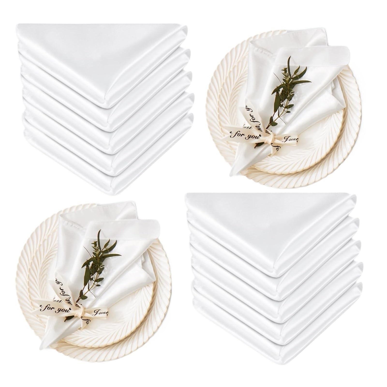 Satin Dinner Napkins 60 Pack Silky Satin Napkins Square 30x30cm, Party Cloth, Dining Table Soft for Wedding(60Pcs White)