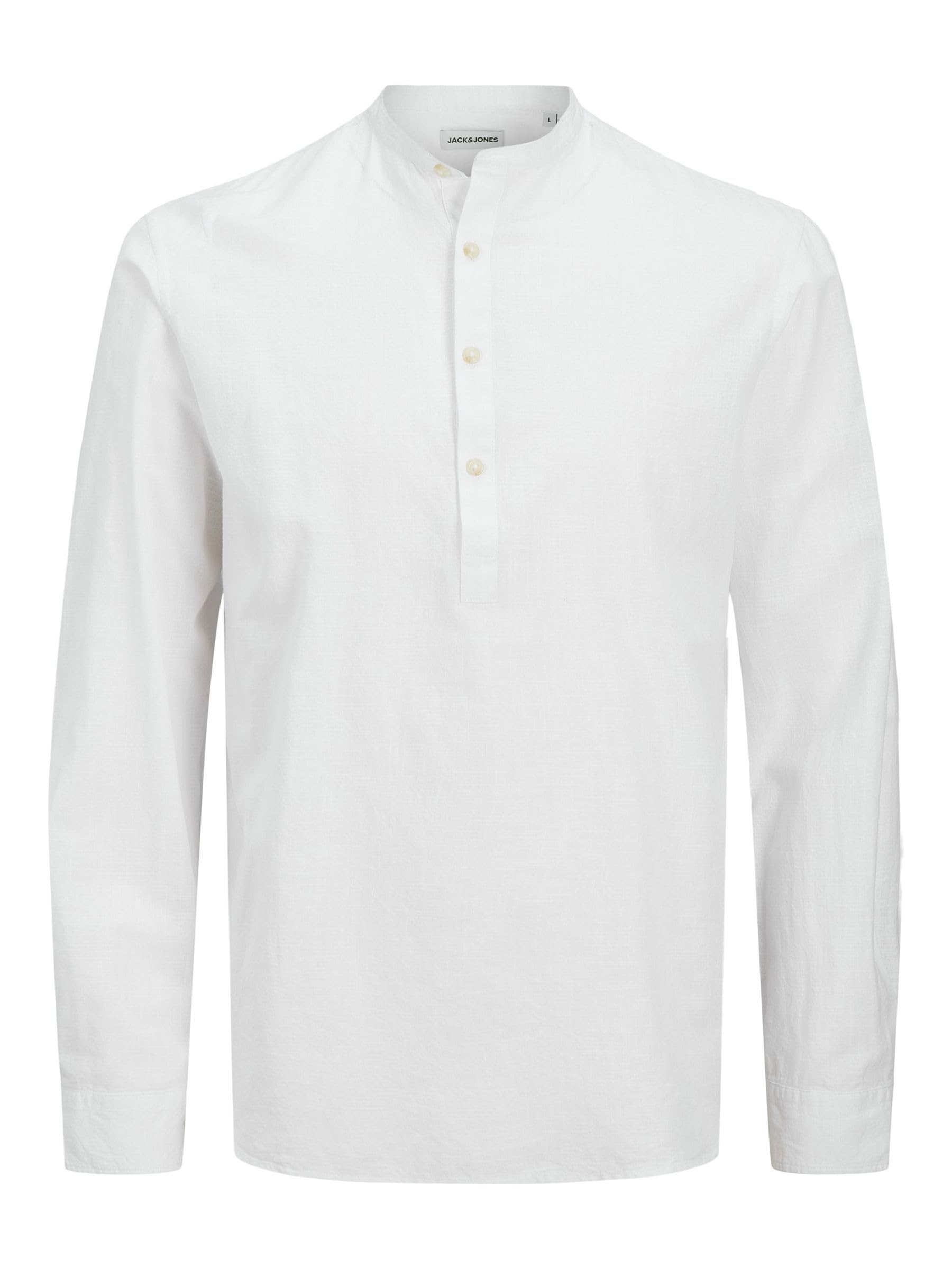 JACK & JONES JJESUMMER LS SN Half Placket Shirt, White, M