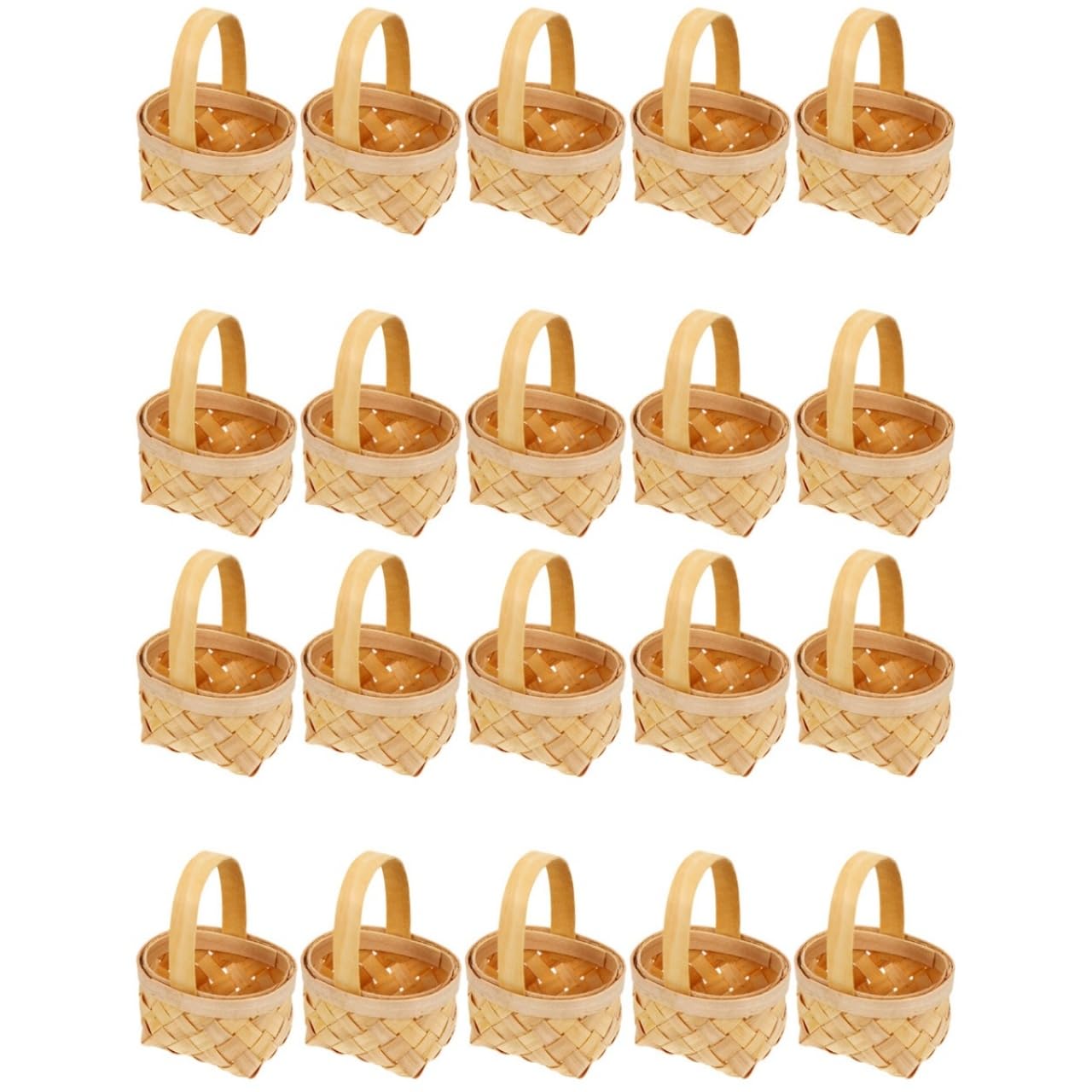 STOBAZA 20 Pack Mini Woven Baskets with Handles for Party Favors, Crafts Decor, Small Girls Baskets for Picnic Wedding Farmhouse Decor(Wood Trim, 6.5x4.5x4cm, Bulk Set)