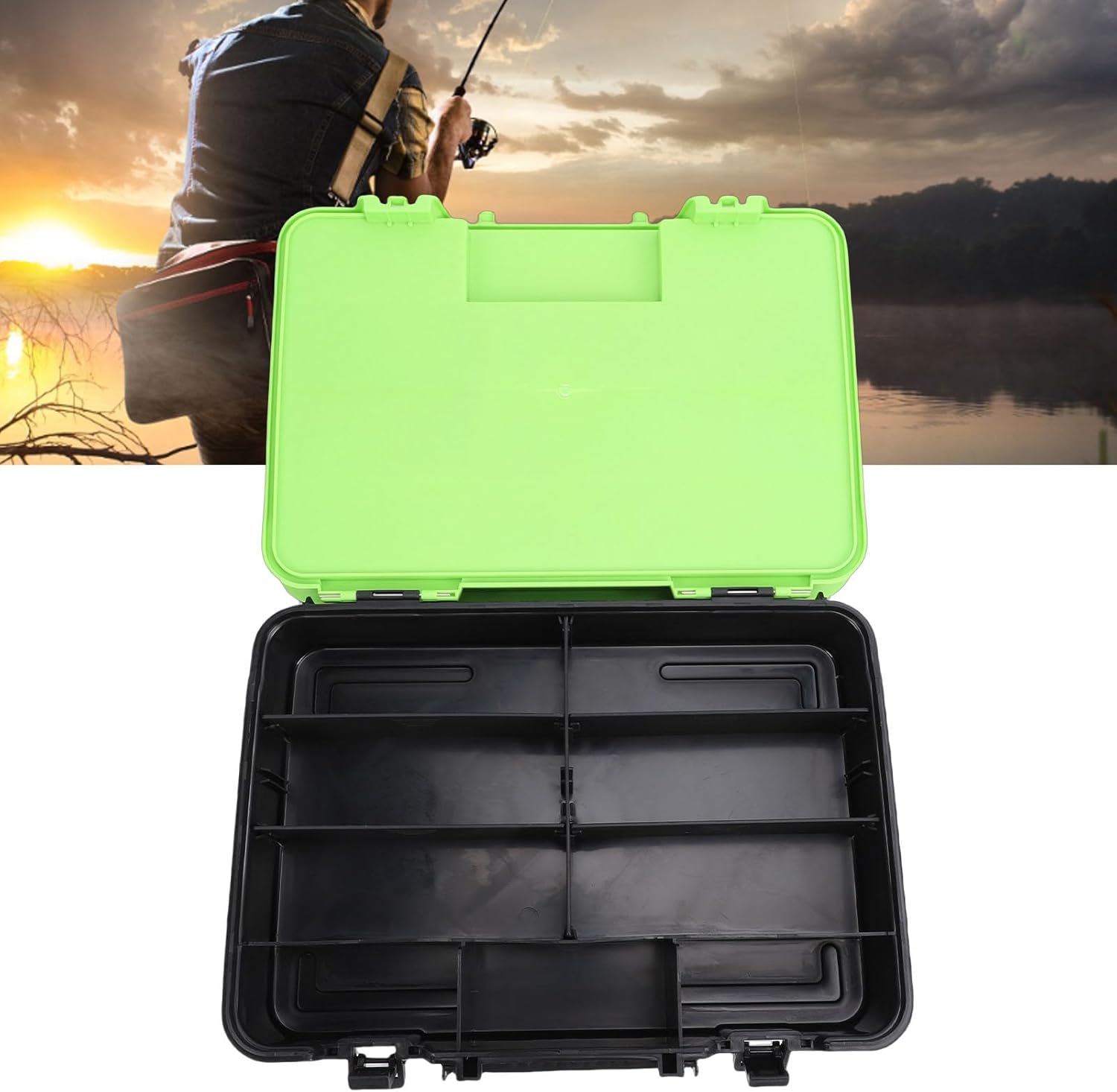 Fishing Tackle Box, Double Layer Storage Case with Handle Large Capacity 14.96 Inch Fishing Organizer for Reels Lures Pliers