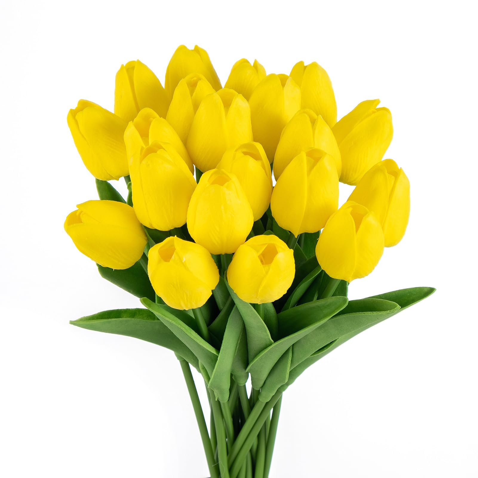 Ramo de tulipanes falsos de color blanco o amarillo, tulipanes artificiales, tulipanes de látex falsos de tacto real para decoración de bodas, jardín y hogar, 33 cm, 20 unidades, color amarillo