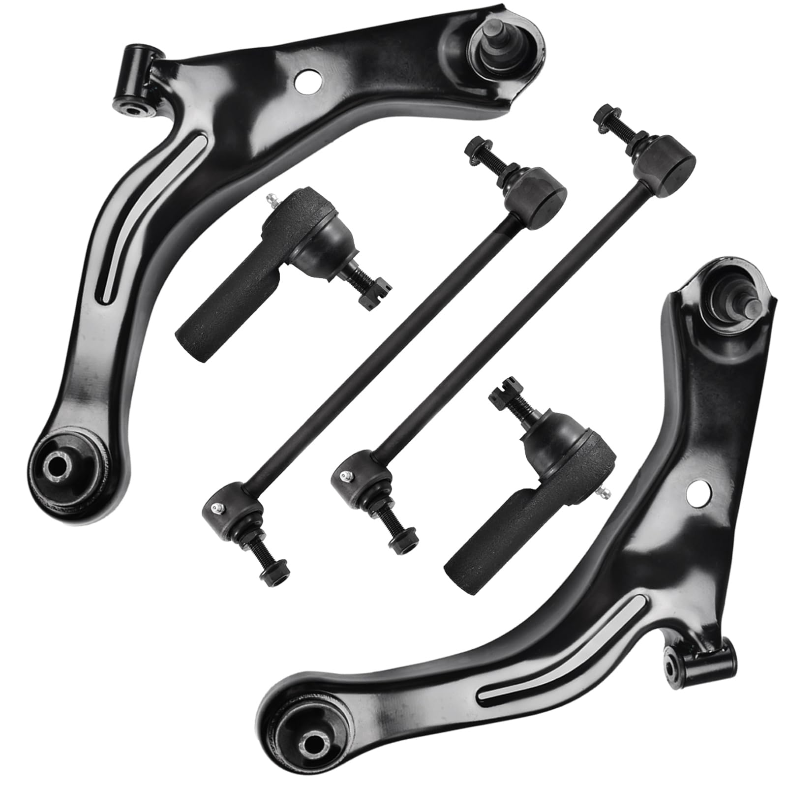 astarpro - 6pcs front lower control arm with ball joint assembly and tie rod ends outer and sway bar links compatible with 2005-2009 ford escape mazda tribute mercury mariner