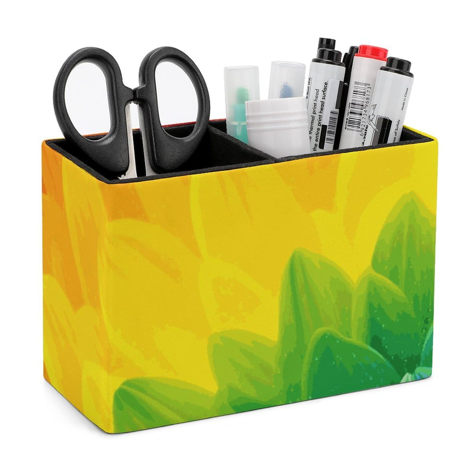 JTREHY Sunflower Rainbow Pencil Holder Exquisite Fashion Leather Pen Receptacle Soft High-End Pen Container for Office Home Accessories Or Housewarming Present