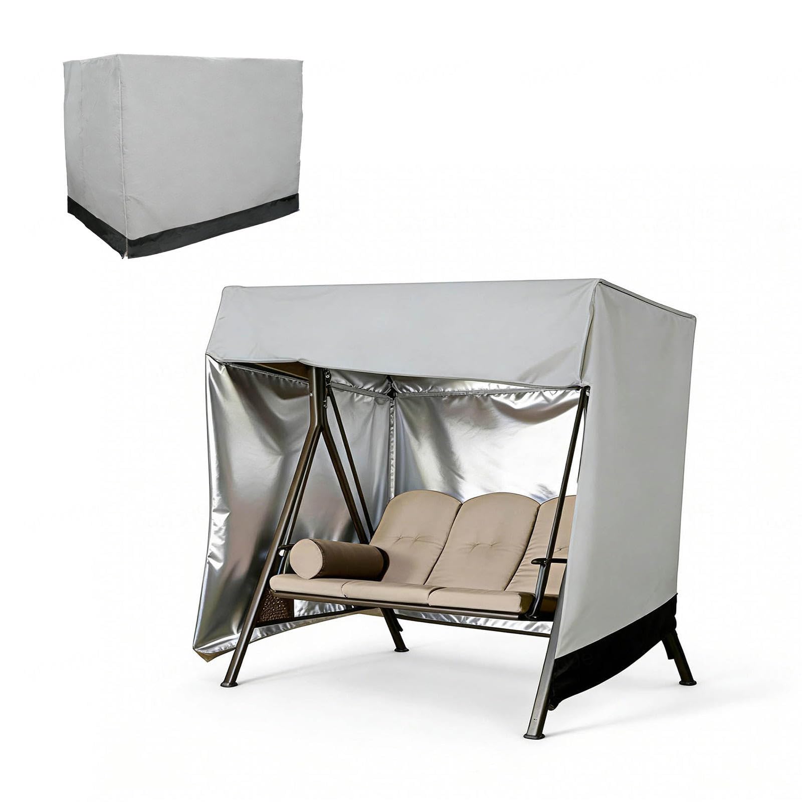 Cubierta impermeable para columpio de exterior, resistente al viento, 23 plazas, protección solar para todo tipo de clima, color negro y gris, 88 x 60 x 72 pulgadas, perfecta para patio y jardín