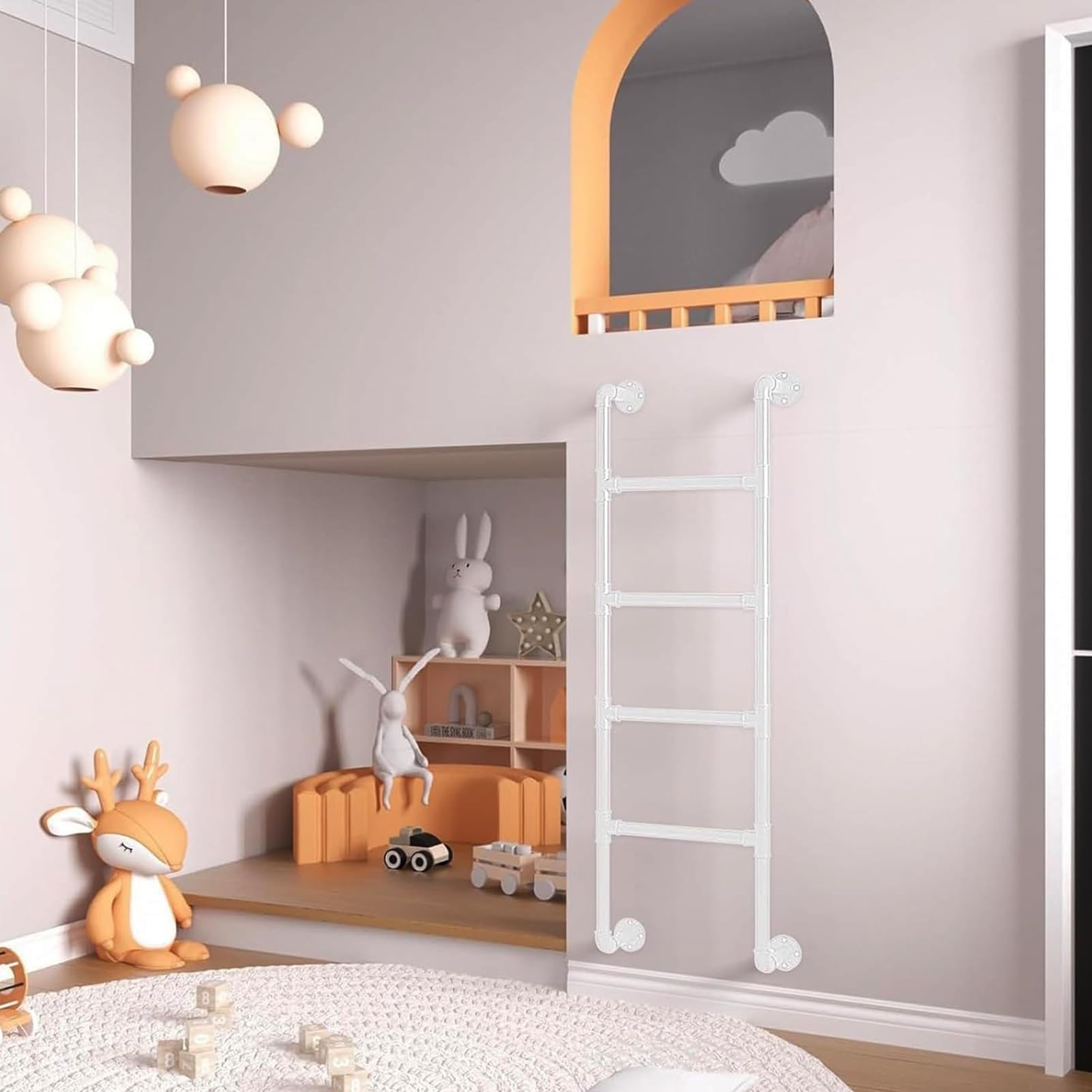 Dortoir intérieur et lit surélevé sécurisés avec cette échelle de puits