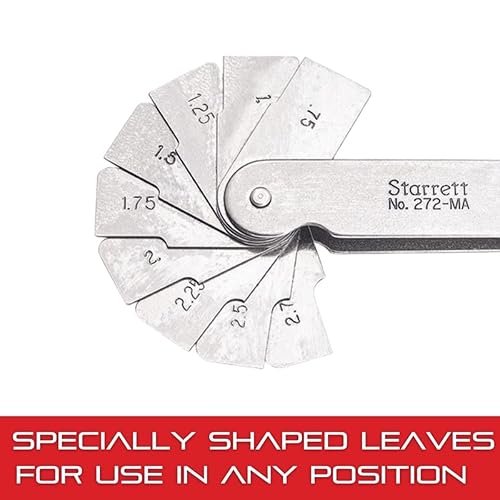 Miniatura 18 de Starrett Medidor de filete o radio para radios convexos y cóncavos, ideal para construcciones, acero inoxidable, 30 hojas, calibre de radio