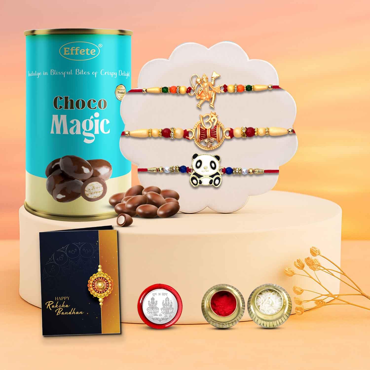 DeoDap Rakhi (K3_316+317+319_CM) & Chocolate Magic, Rakhi Combo with card and chocolate, chocolates gift pack, Rakhi & Chocolate for brother, rakhi with gift, Set of 3 Rakhi-image-33