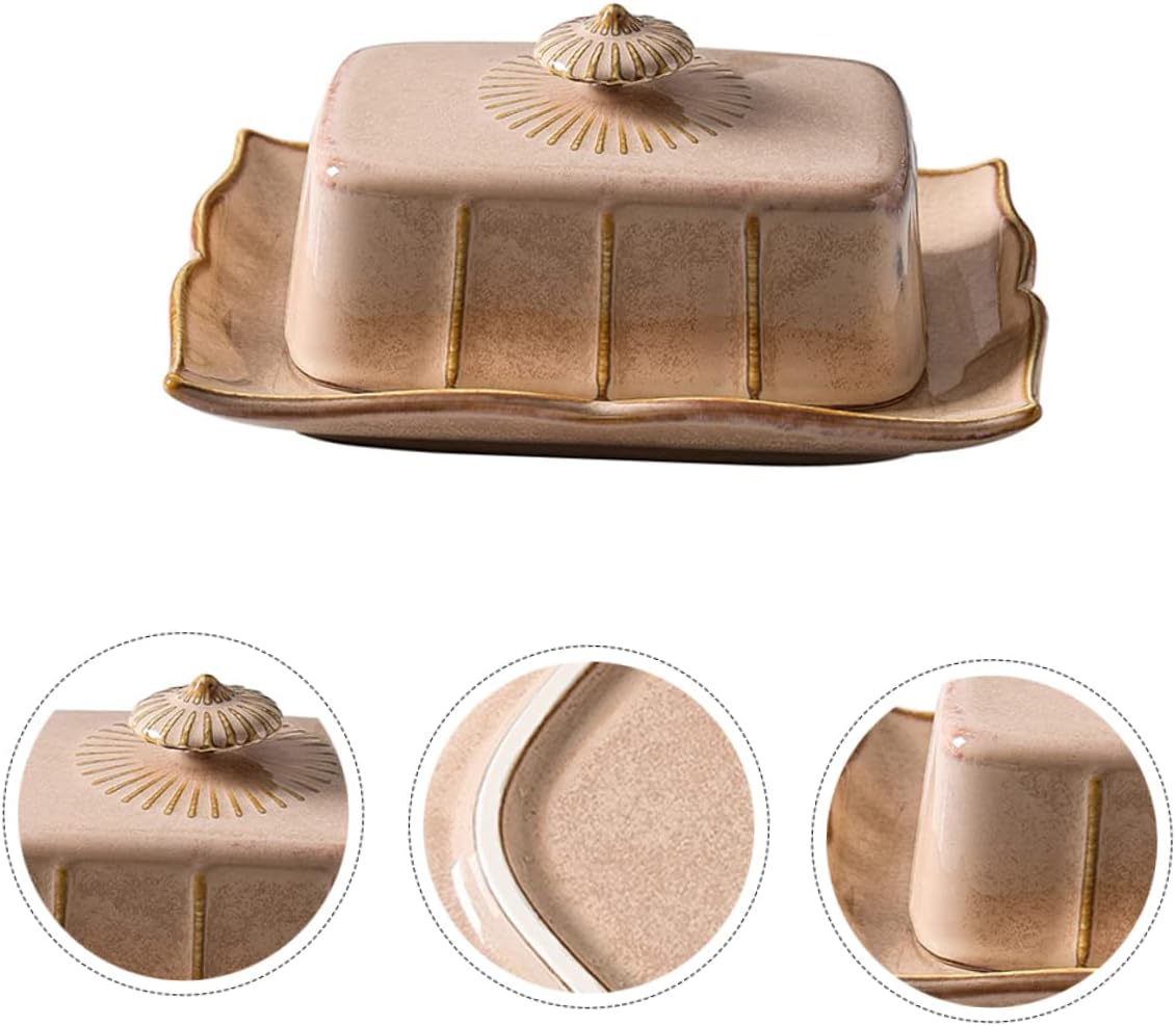Garneck Ceramic Butter Dish with Lid Elegant Rectangular European Style Butter Holder Tray Desserts and Snacks Stylish Covered Serving Plate for Home Hotel and Kitchen Use