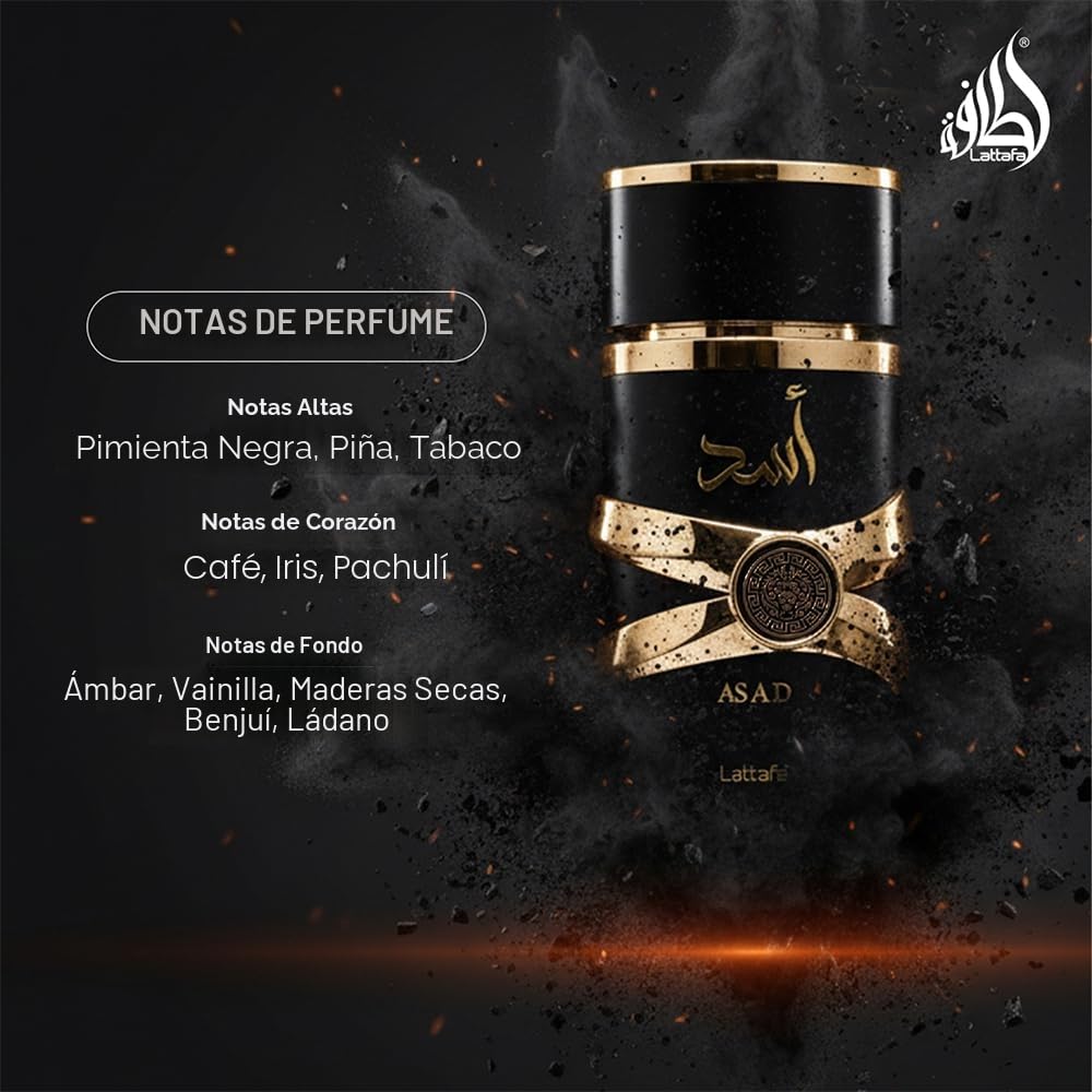 Lattafa Asad Perfume, fragancia refrescante de madera y almizcle, 100 ml, perfume unisex (paquete de 1)