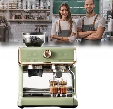 Double Boiler Fully Semi-Automatic Coffee Machine Coffee Maker 15bar Conical Burr Grinder Bean to Espresso Commercial Grade Espresso Maker Bean for Cappuccino Latte Commercial Home Espresso Maker 220V Size 332x347x331mm, Green