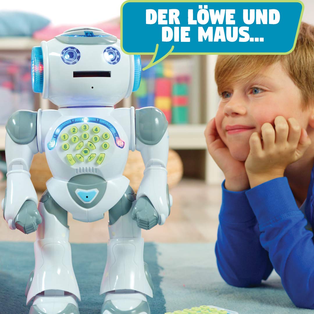 Lexibook, Powerman Max, Fernbedienung Gehen Sprechender Spielzeugroboter, STEM Programmierbare, Tänze, Singen, Lernquiz, Schießende Discs, Sprachwiederholung, Deutsch, ROB80DE
