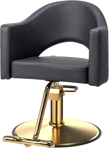 OmySalon Sillas de peluquería para peluquería silla de estilo negro dorado, silla de salón para estilista, Bomba hidráulica resistente, 360
