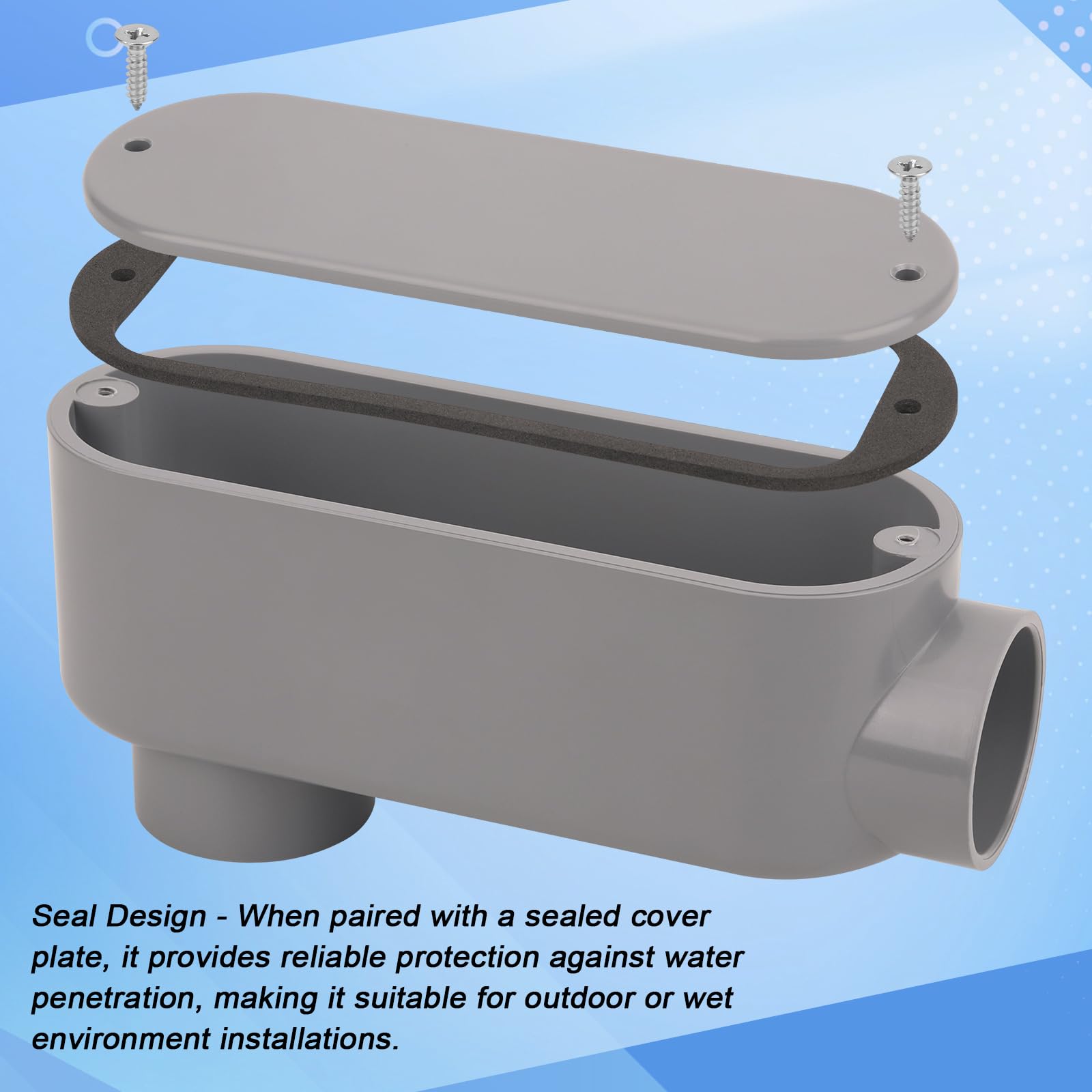 2Pack 1-1/4 Inch Rigid PVC Conduit Body Type LB (Slip x Slip) 1.25IN PVC Conduit Bodies LB Type with Cover and Gasket, Gray — Amazon image 3