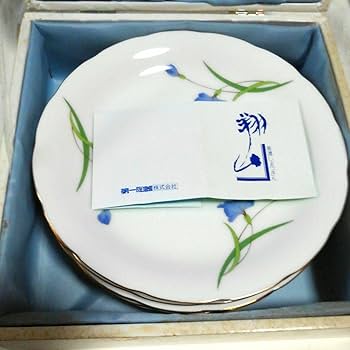 Amazon.co.jp: 美濃焼 翔山窯 第一陶器 青い花ケーキ皿5枚 金彩