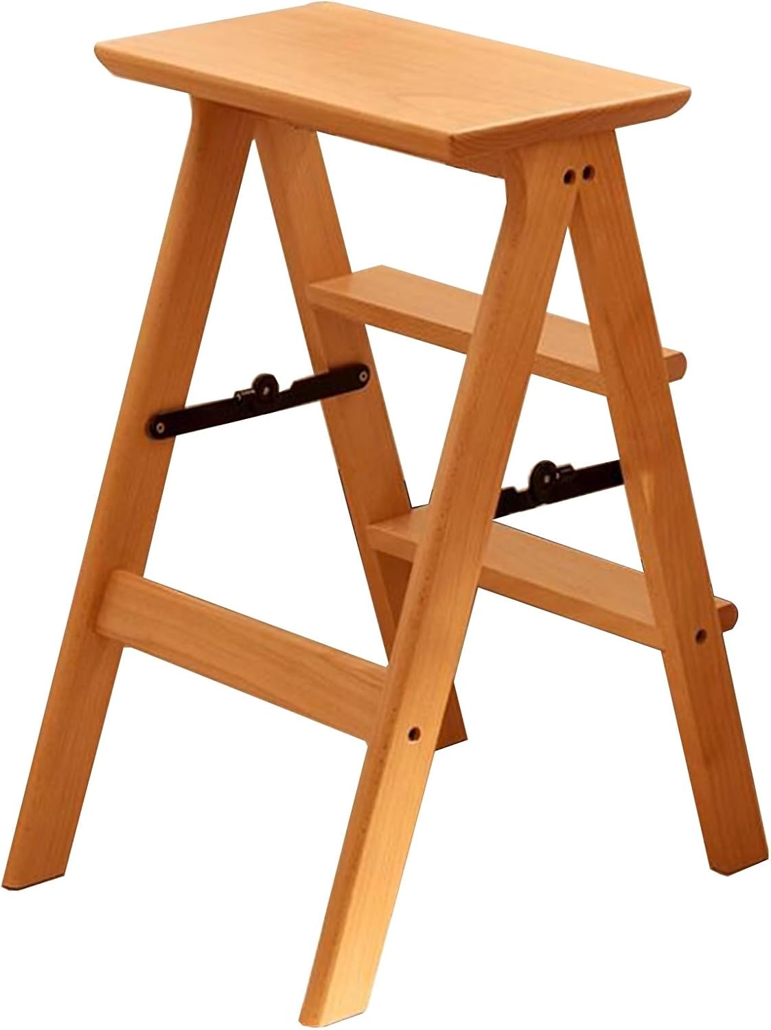 Stepstools Home Office Shopping Mall Small Step Stool Convenient Storage of Three-Step Ladder Kitchen Spare Stool Climbing Ladder (Color : Wood Color, Size : 48 * 35 * 63cm)