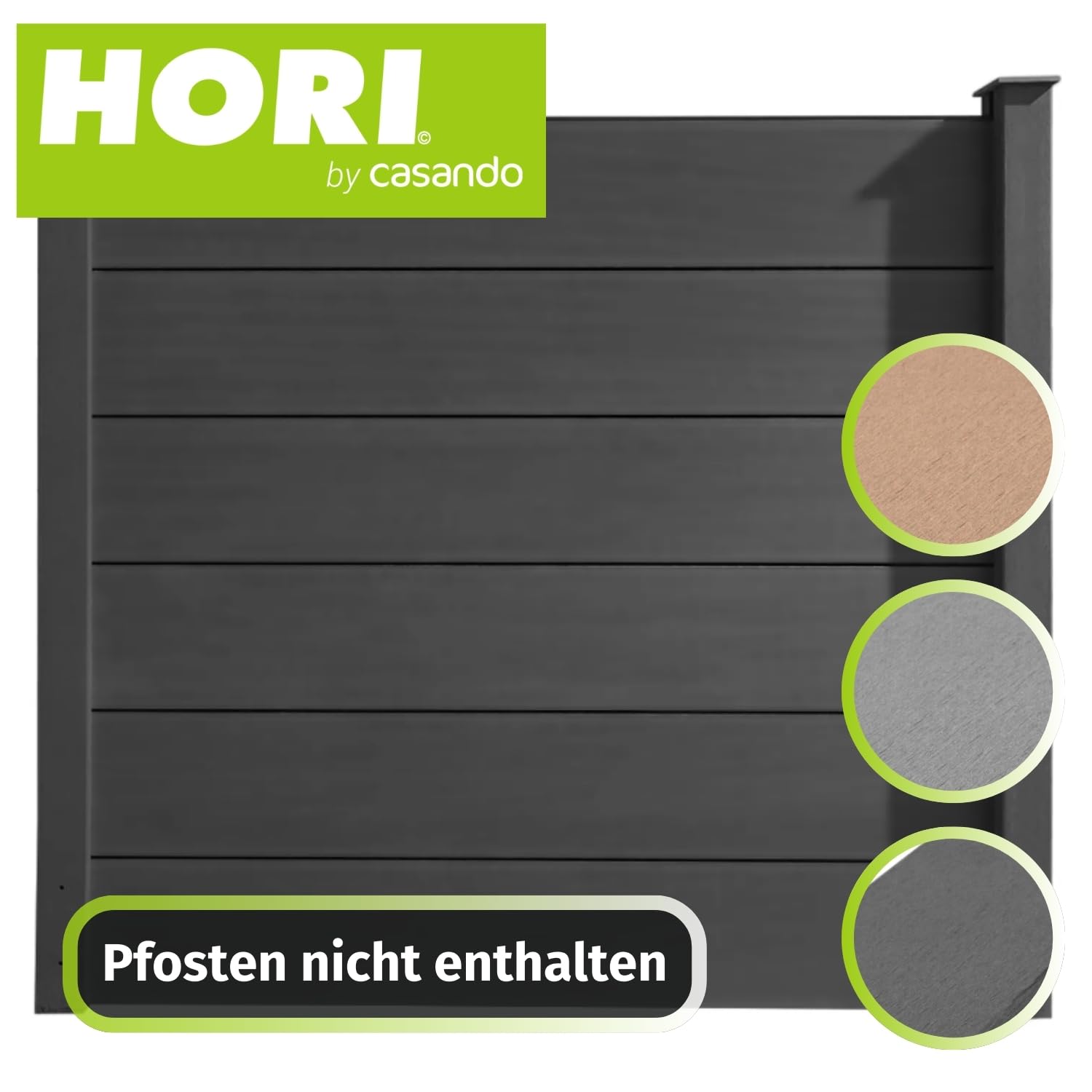 HORI Sichtschutzzaun XXL WPC Sichtschutz Gartenzaun Zaun Lamellenzaun, ohne Pfosten, 180 x 180 cm - Anthrazit