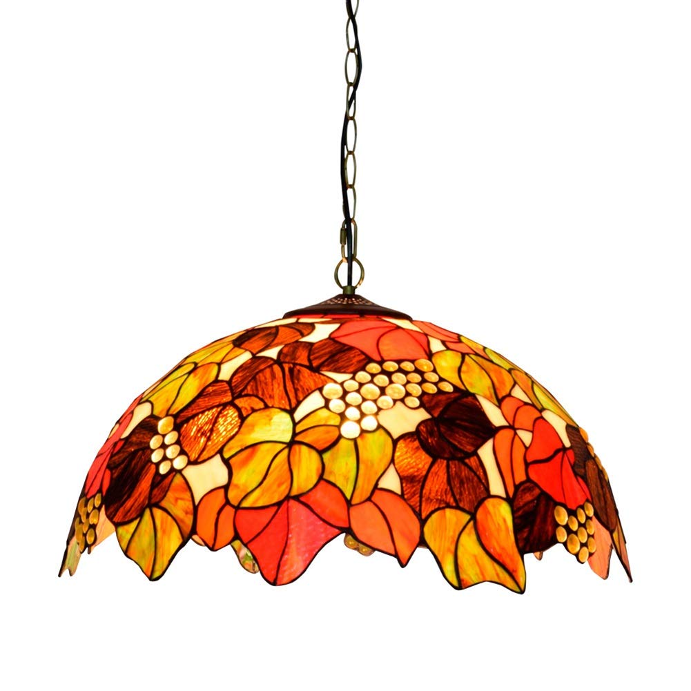 HPTHLY Ceiling Stained Glass Chandelier 50Cm Tiffany Style Brown Grape Dining Bed Bar Pendant Lamp Stained Glass Pendant Light