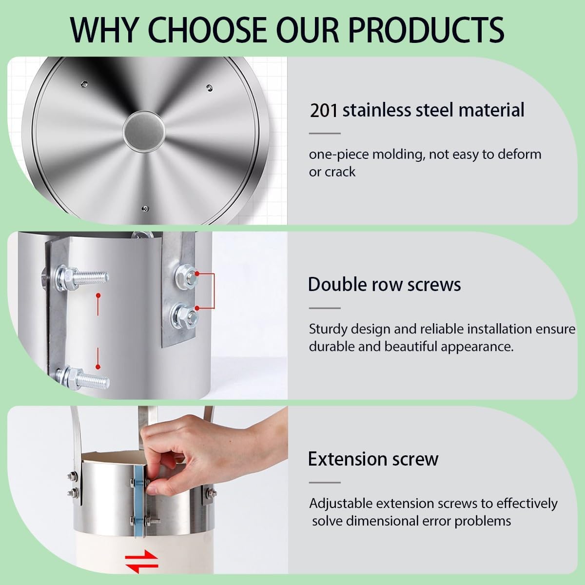 201 Stainless Steel Chimney Cap，3" 4" 5" 6" 7" 8" 9" Chimney Cover Fireplace Chimney Caps Round Chimney Caps And Cowls Rain Guard With Adjustable Metal Screws(210mm/8.27inch)