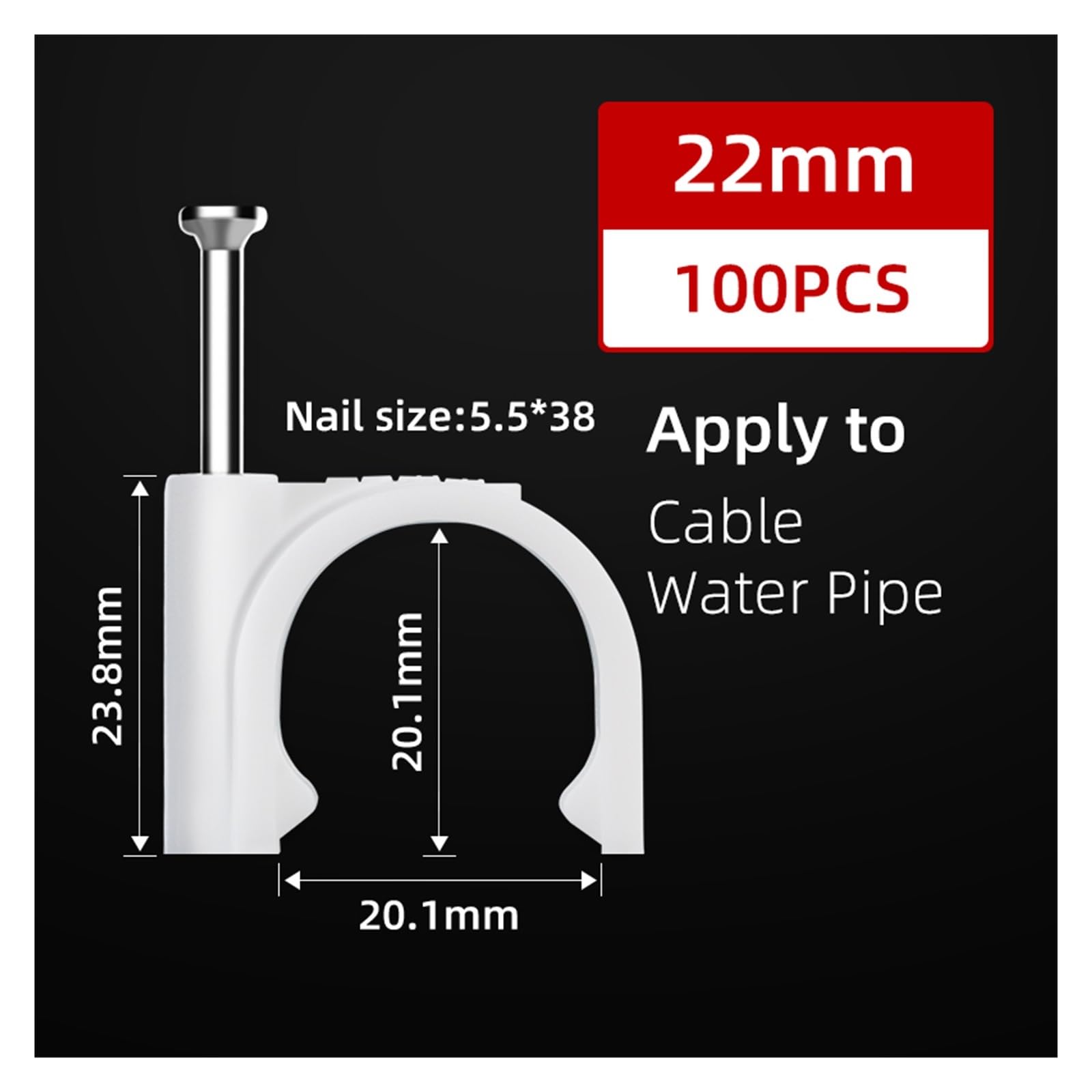 CHATROOM Runde Kunststoff-Kabelklemmen, Halter, Management, elektrischer Drahtverschluss, Kabelbinder, Wand mit Nagel, 16/18/20/22/25 mm Kreisklemme (Color : 100pcs, Size : 22mm White)