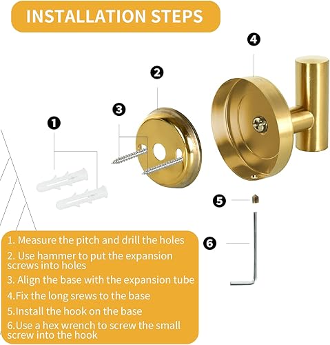 Miniatura 9 de Vuzvuv Ganchos adhesivos dorados cepillados, SUS304 de acero inoxidable autoadhesivo para toallas, bata resistente al agua, gancho para baños,