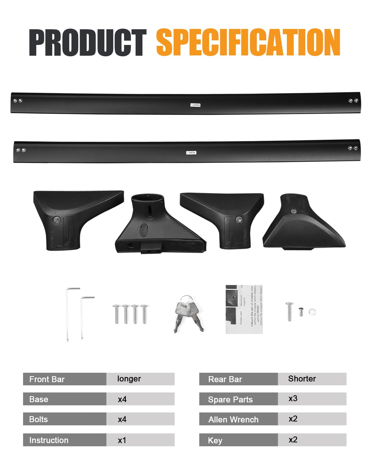 KINGGERI - Barras de techo de coche con bloqueo, capacidad de 118 kg, barra transversal de aluminio resistente, bloqueo metálico antirrobo.
