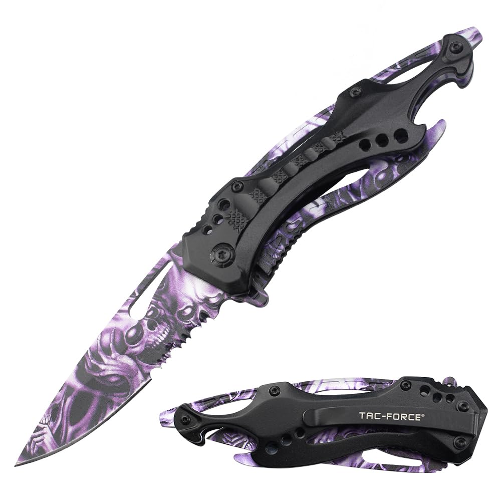 Tac-Force Folding Pocket Knife, 3.25 inch Half Serrated Blade, 7.75 inch Overall, Black Aluminum Handle, Pocket Clip, EDC, TF-705DSP