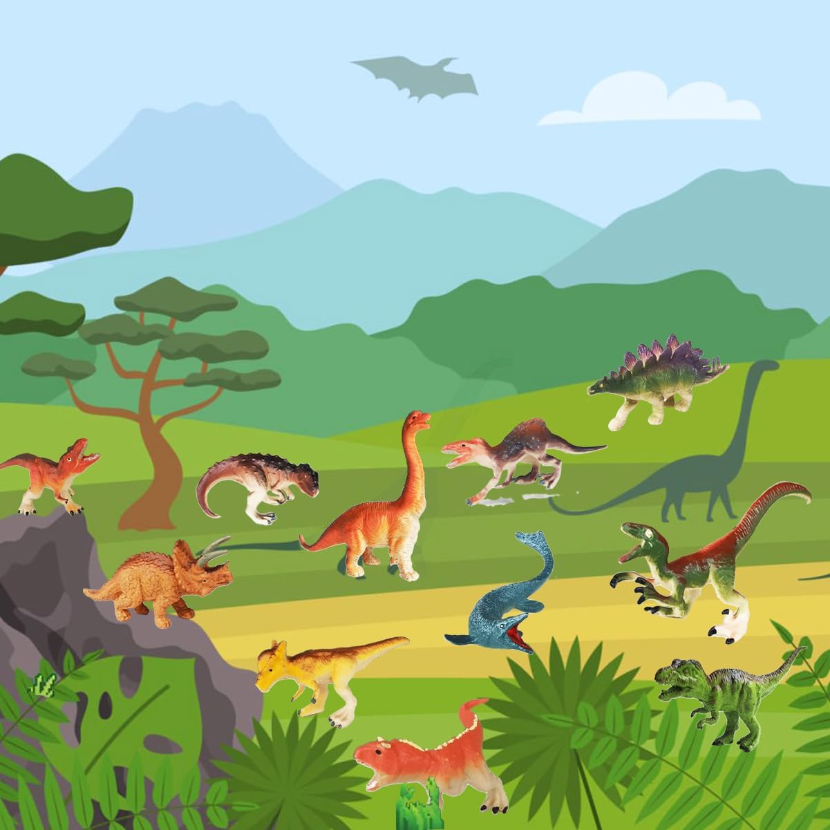 Yowlieu 14 Pcs Figures Toys Realistic Mini Dinosaurs Animal Figurines, Plastic Learning Educational Playset Animal Themed Party Supplies Cake Topper Ornaments for Easter Egg Birthday Christmas