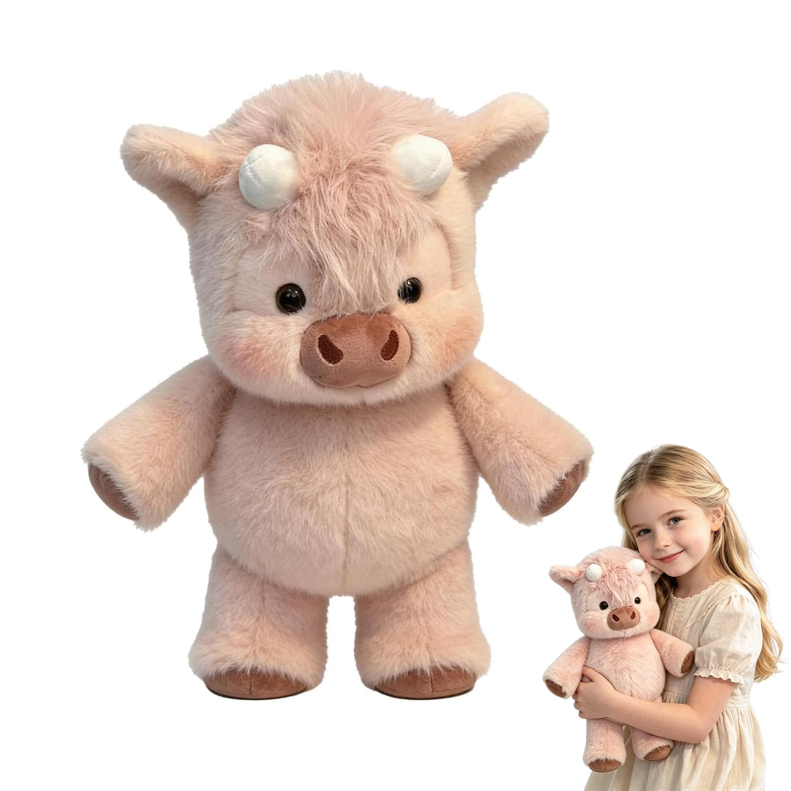 PEAMOO Highland Cow Soft Plush Toy,Adorable Furry Running Cow Stuffed Animal For Stress Relief,Emotional Support,Wild Boar Plush Toy 45cm For Home Decor Adorable Wild Boar Animal Doll (Pink)