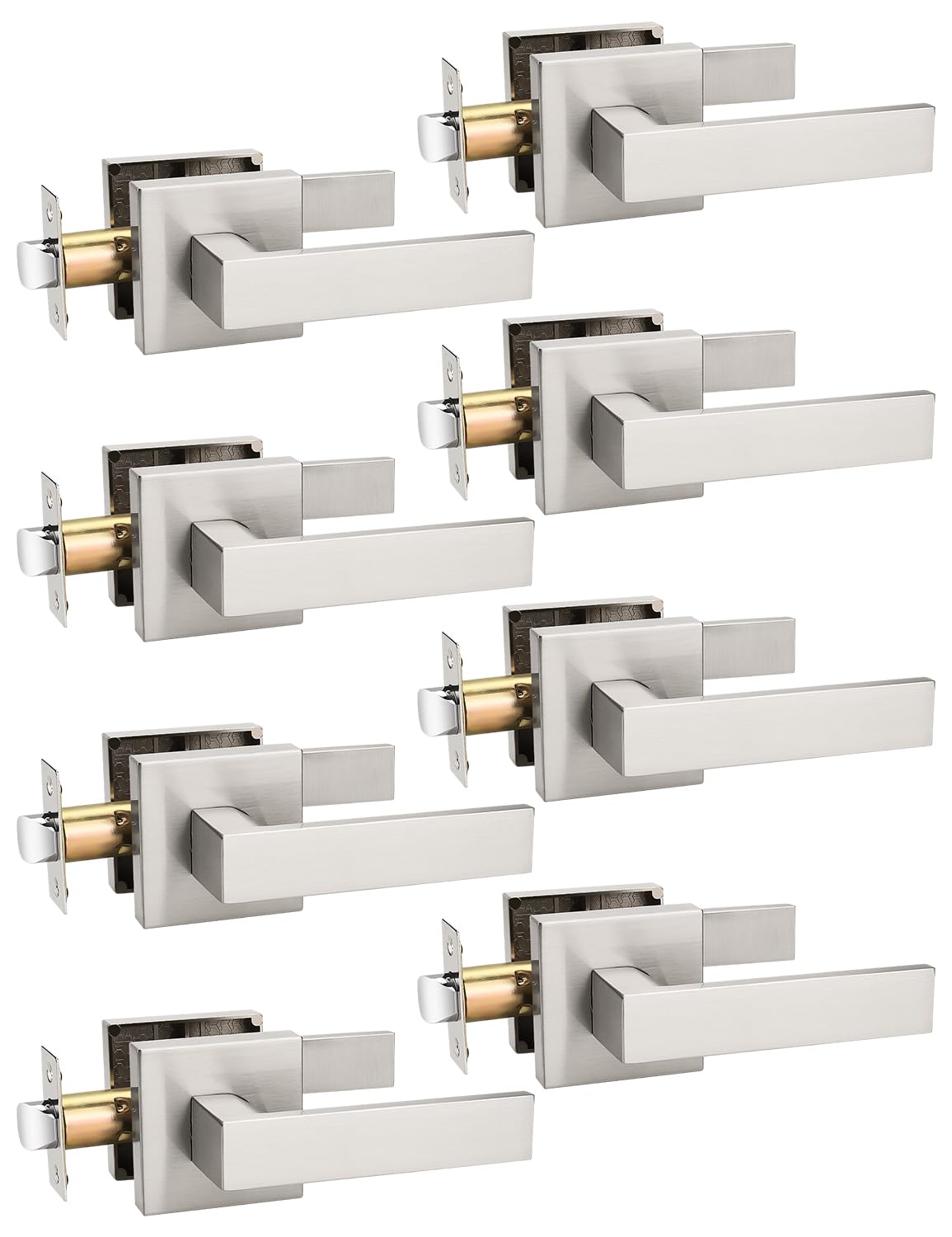 Tinewa 8 Pack Brushed Nickel Passage Door Levers Interior Door Handles, Heavy Duty Closet Hallway Door Handle Sets