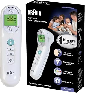 Braun Sensian 4 No Touch 3-in-1 Forehead Thermometer for Adults, Kids, Babies - Body, Food, Bath Temps with Color-Coded Fever Alerts