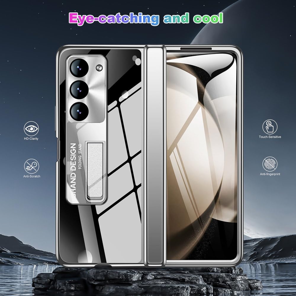 para Samsung Galaxy Z Fold 5 Funda con protección de bisagra Cubierta galvanizada para Galaxy Z Fold 4 3 Funda con Protector de Pantalla, Negro, para Samsung Z Fold 4