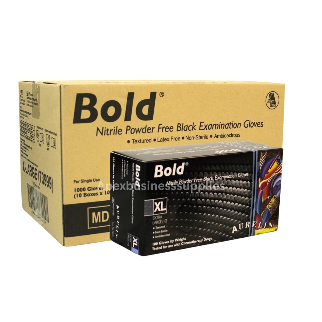1000 X-Large Bold Black Nitrile Disposable Gloves | Nitrile Gloves Bulk Powder Free and Latex Free Gloves | Heavy Duty Ideal for Cleaning, Tattoo, Industrial and Automotive More 10 Boxes