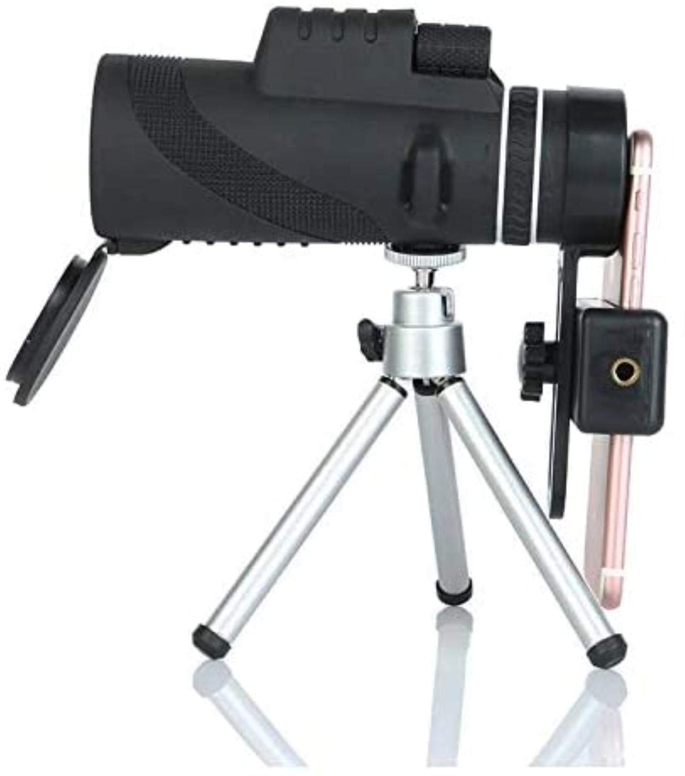 Binoculares portátiles monoculares Alta Potencia 40x60 HD telescopio monocular óptico día/Noche + Clip para teléfono + trípode Zoom Lente óptica HD para Exteriores