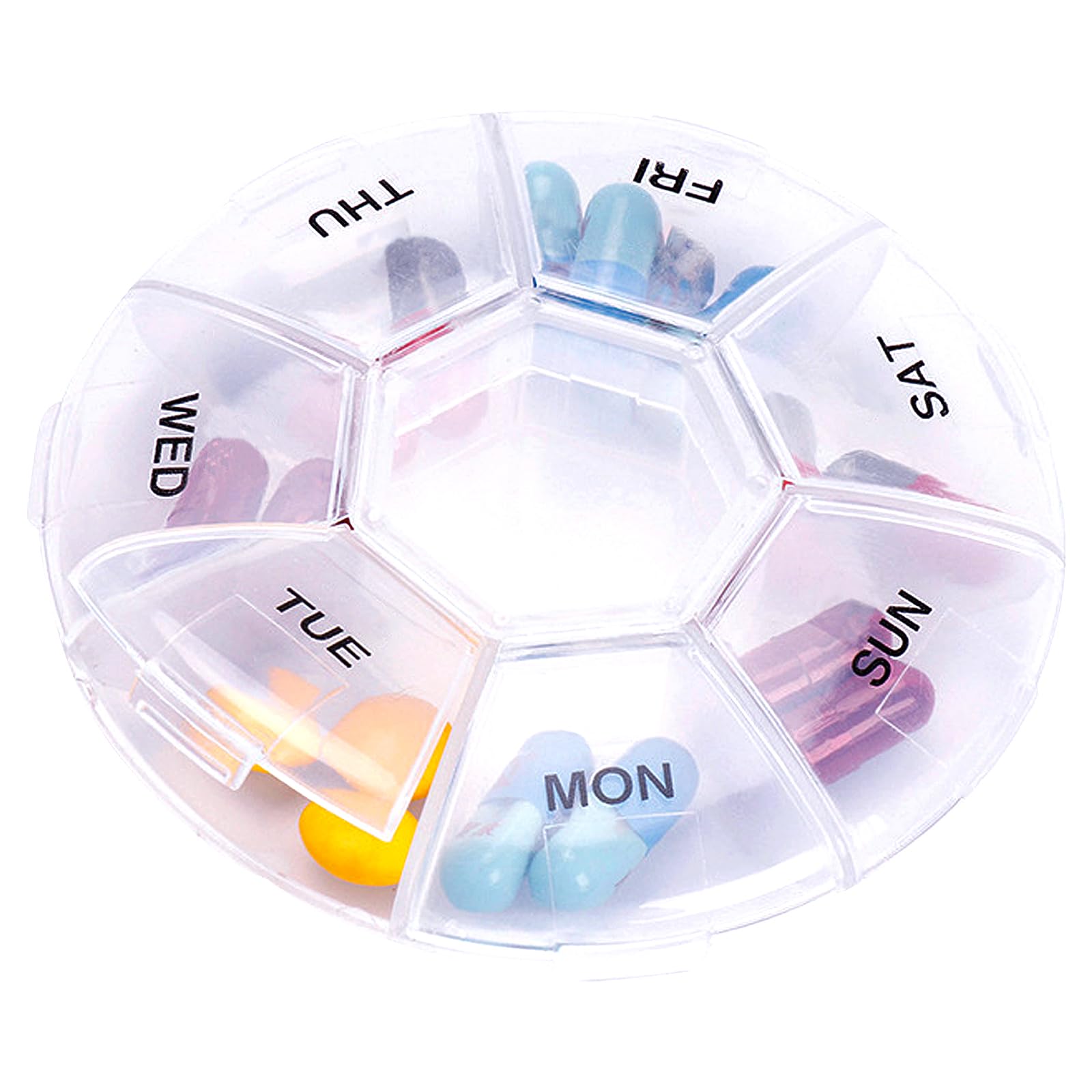 INVODA Pill Organizer, Pill Case7 Day Transparent Pill Box Weekly Pill Planner Remark from Sunday to Saturday Pill Container with7 Compartments (1 Pack)