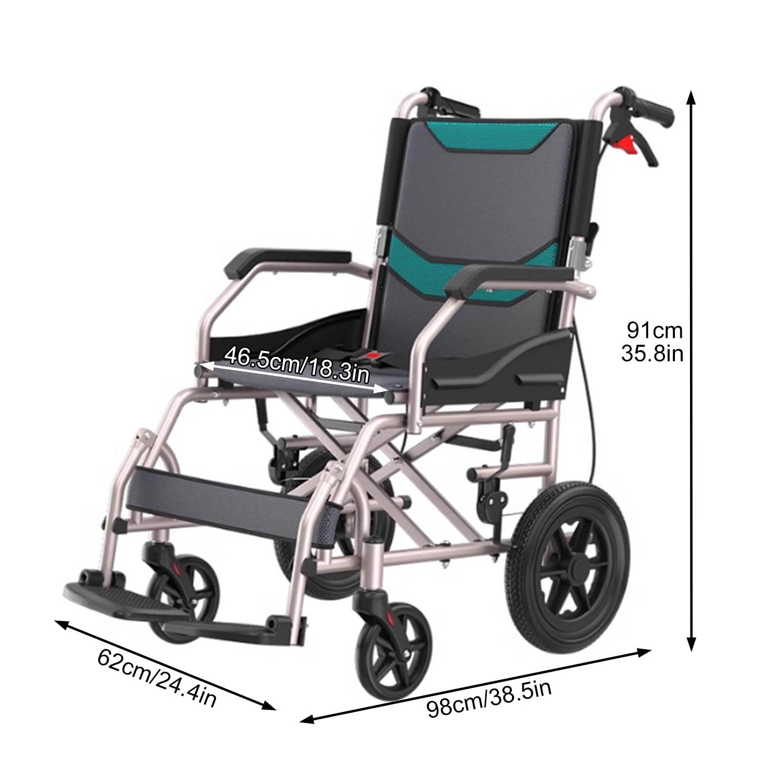 Sedia a Rotelle pieghevole leggera，pieghevole, acciaio, leggero,Poggiapiedi pieghevole, Sedia a rotelle con poggiapiedi ，Cintura Di Sicurezza， Per anziani, Per disabili(Size:B)