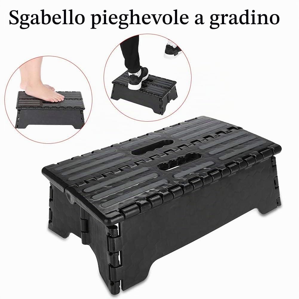 Sgabello pieghevole multiuso in plastica nera, antiscivolo e portatile, ideale per cucina, bagno, bambini, donne incinte e anziani