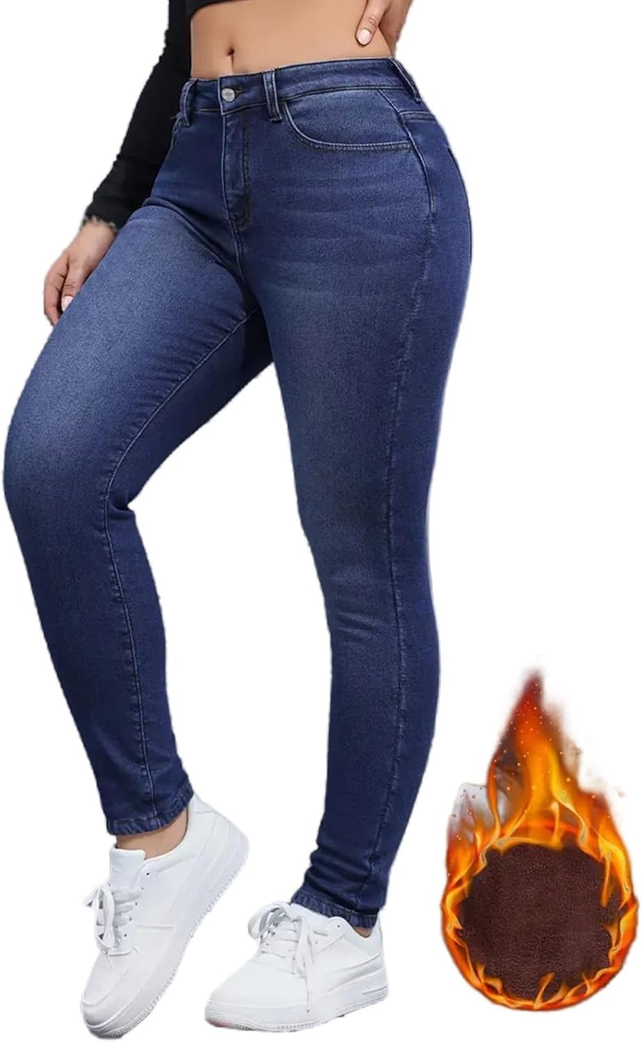 Fleece Lined Jeans Women Thermal Slim Fit Super High Waisted Jean Pants Stretch Sherpa Lined Skinny Denim Pants Fall Winter