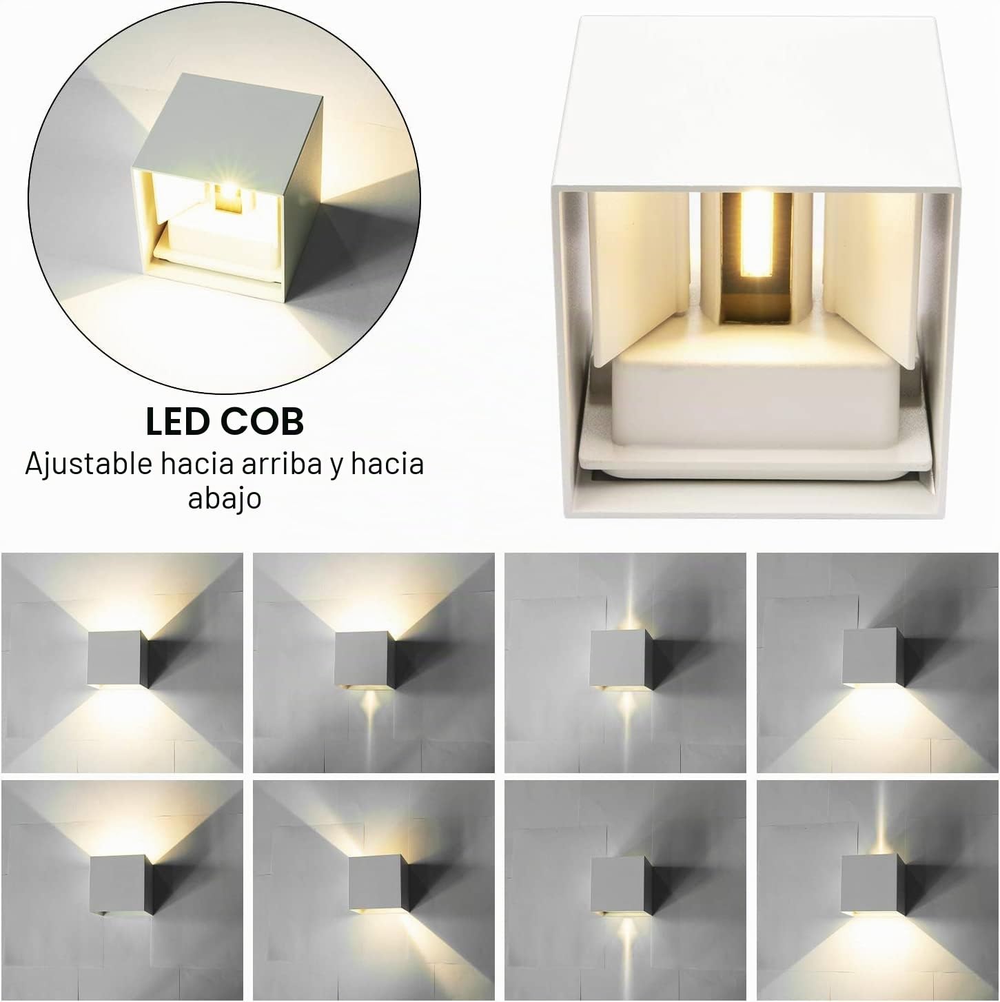 ledmo 4 Piezas Aplique Pared Exterior LED 12W 3000K IP65 Ángulo Ajustable | Ángulo regulable, carcasa blanca, aluminio anticorrosivo, IP65 impermeable, balcón jardín terraza villa