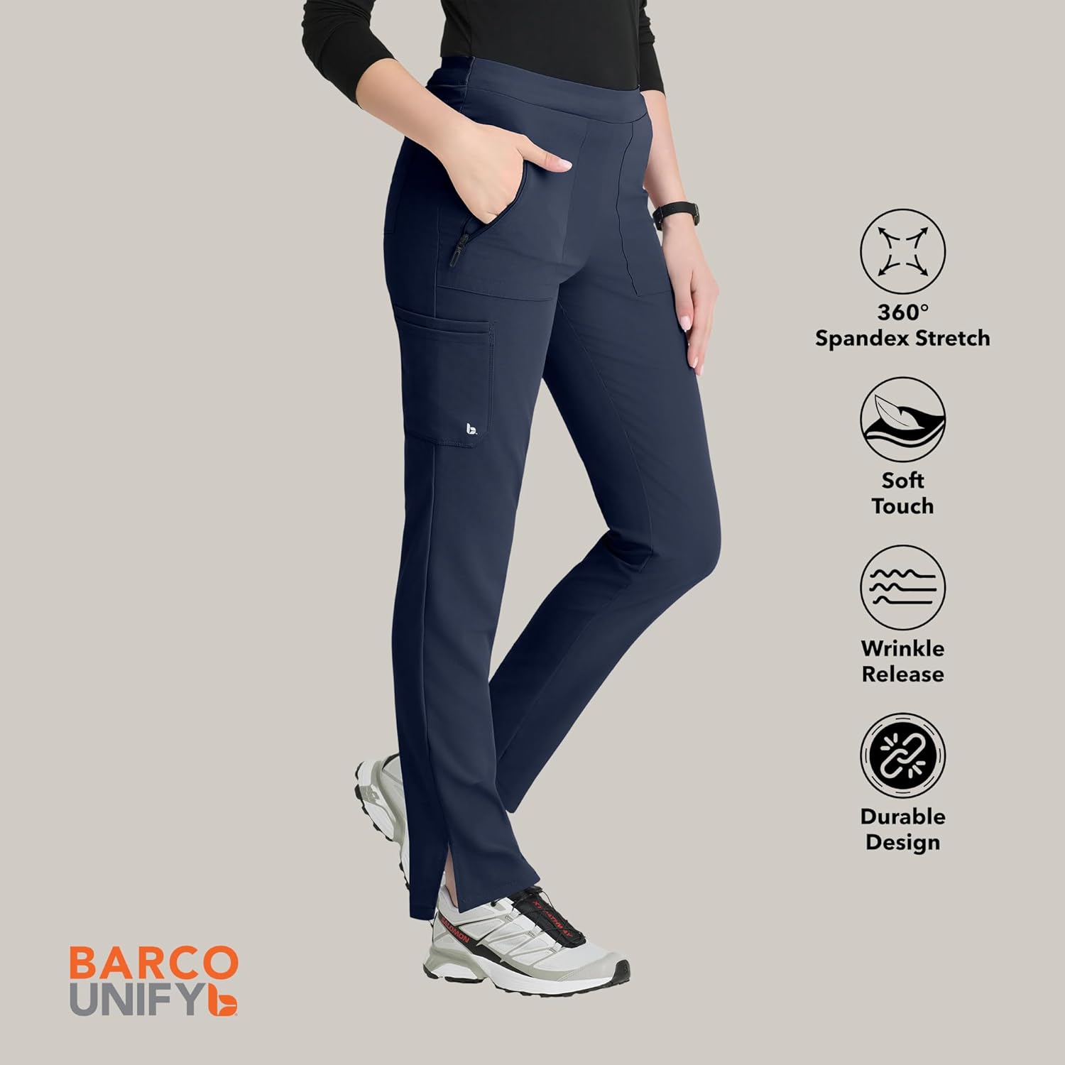 BARCO Unify Purpose Scrub Pant for Women – Indigo, 5-Pocket High-Rise Cargo Pants with 360 Spandex Stretch & Moisture Wicking Fabric – Large, Regular Fit - Image 4
