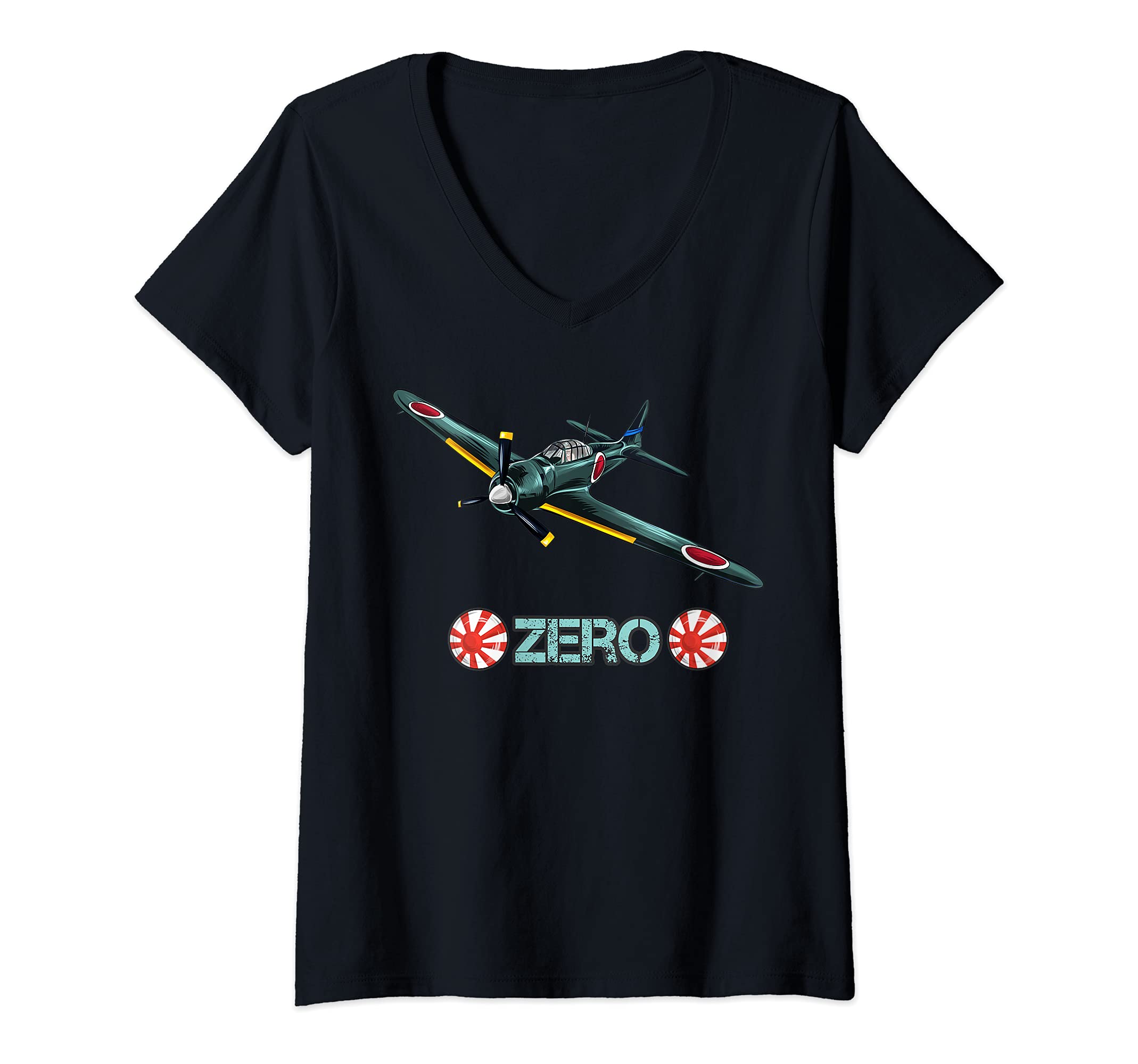 Womens World War 2 Japanese Aircraft Zero Fighter V-Neck T-Shirt