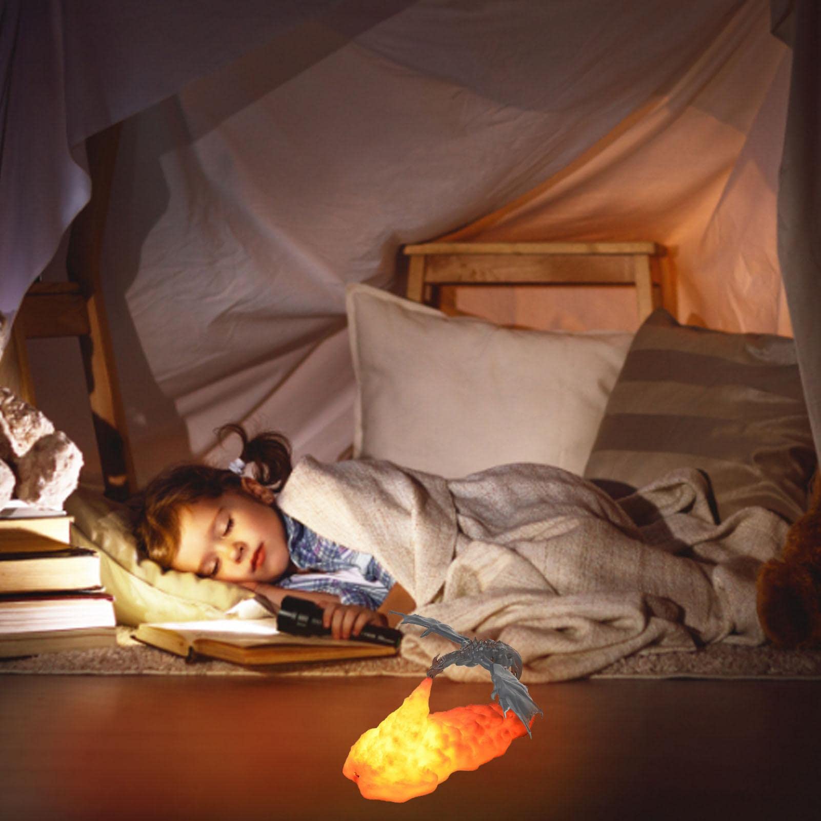 Lampe dragon de feu, 1000 mAh imprimé volcan USB rechargeable par USB