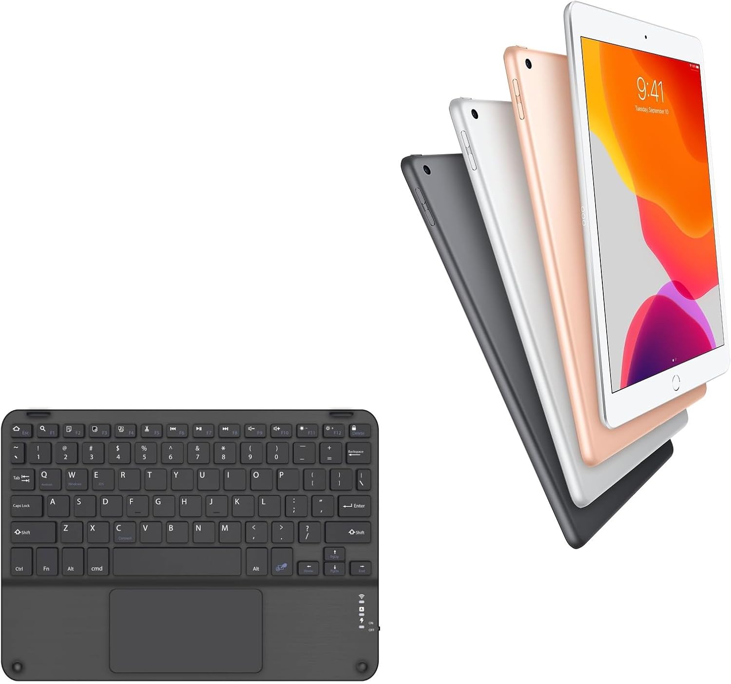 BoxWave Keyboard Compatible with Apple iPad (7th Gen 2019) - SlimKeys Bluetooth Keyboard with Trackpad, Portable Slim TouchPad - Jet Black