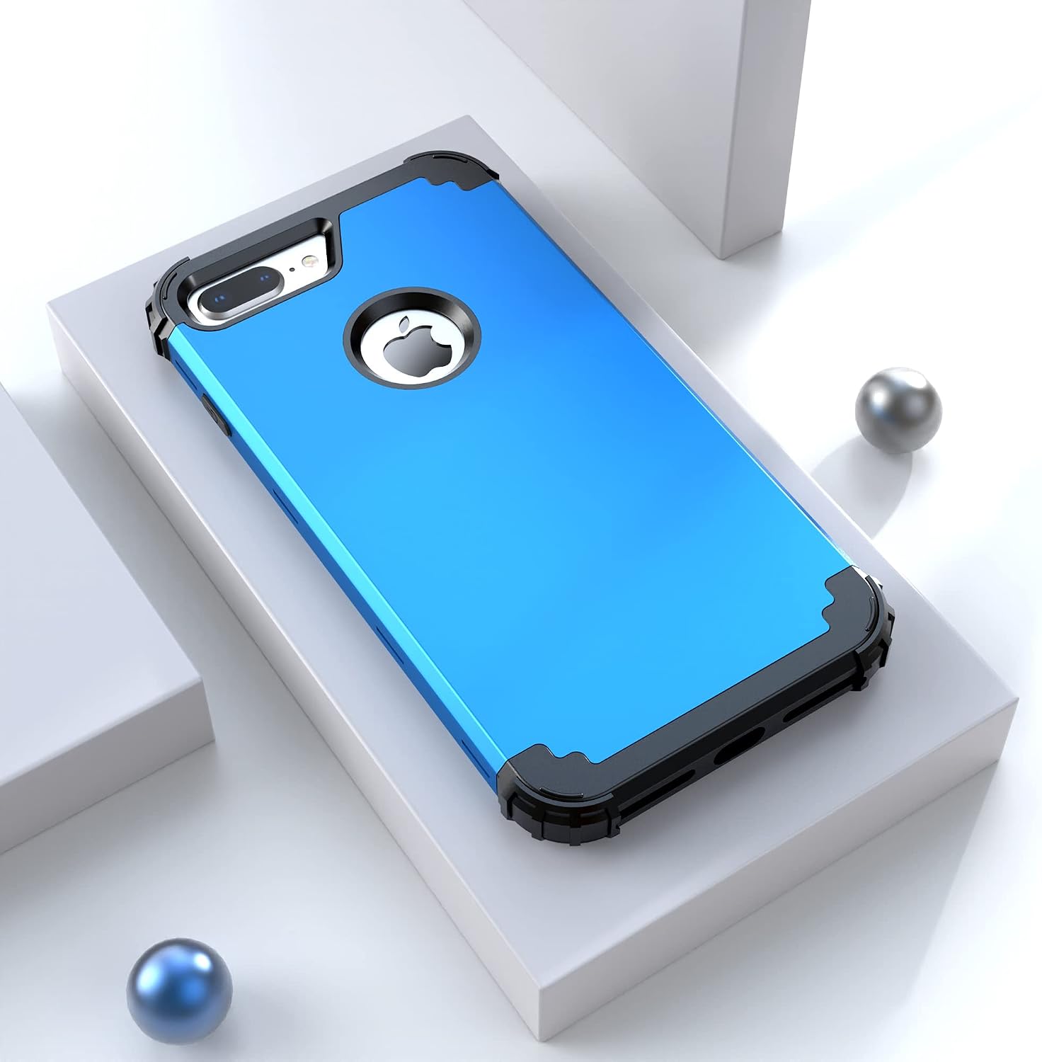 IDweel iPhone 8 Plus Case, iPhone 7 Plus Case with Tempered Glass Screen Protector, 3 in 1 Shockproof Slim Hybrid Heavy Duty Hard PC Cover Soft Silicone Rugged Bumper Full Body Case,Sky Blue