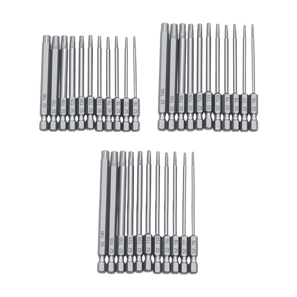 Lot de 11 embouts de tournevis à poignée hexagonale - Outils de vissage en alliage d'acier Torx - Travail du bois - Haute précision - 150 mm
