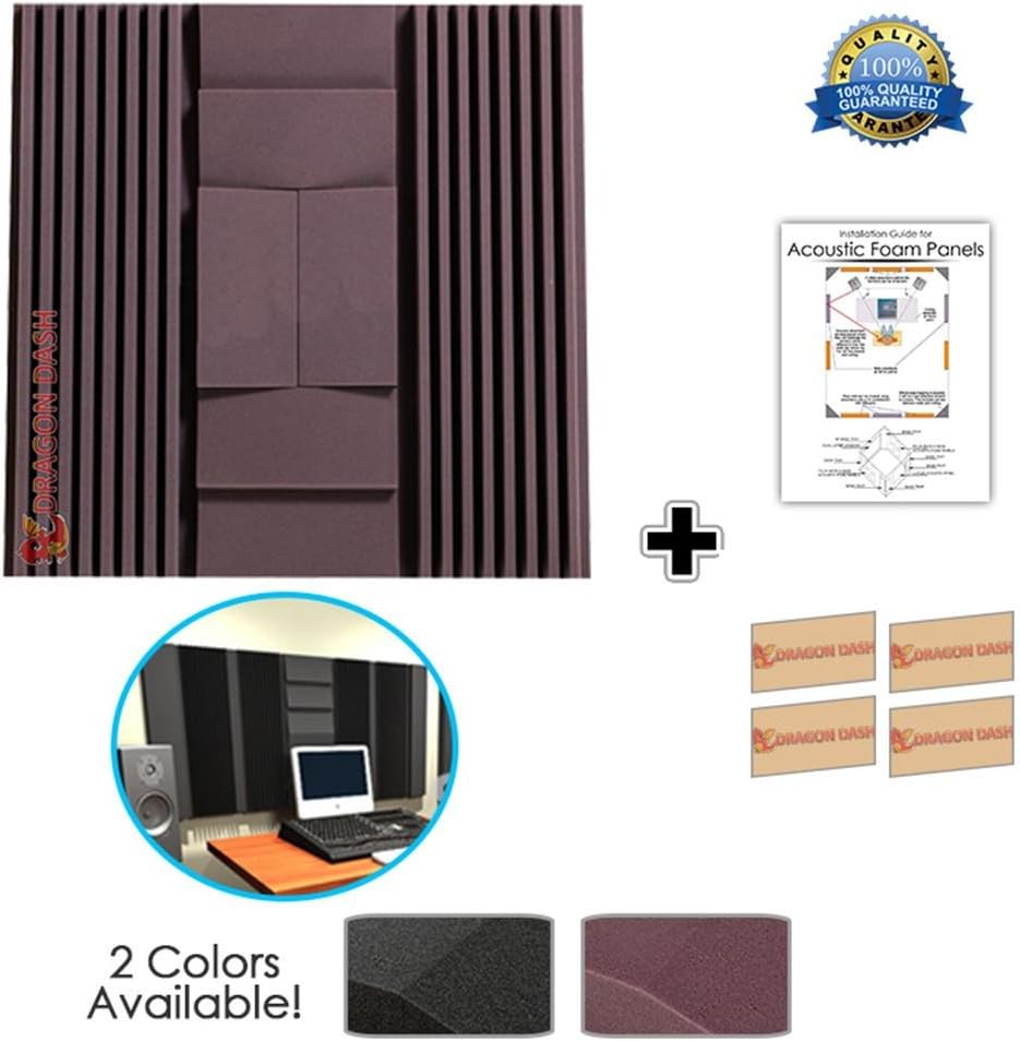 Dragon Dash (8 Pieces/1 Set) of 35.4" X 35.4" X 2.9" Inches Brown Acoustic Soundproofing Wall Foam Studio Treatment Wall Panel Tiles DD1050 (Brown)