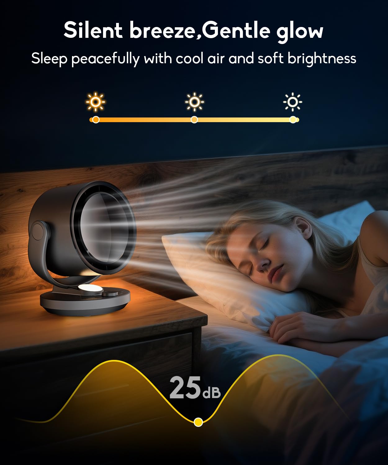 let'me Desk Fan, 100-Speed Table Fan with Digital Display, USB Rechargeable Portable Fan with Warm Night Light, 135°Auto Oscillating Fan and 12H Timer, Small Quiet Desk Fan for Bedroom, Home, Office — view 6